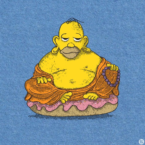 dessin t-shirt Bouddha Homer geek original dessin t-shirt Bouddha Homer geek original