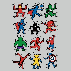 dessin t-shirt K. Haring et les Super Heros geek original dessin t-shirt K. Haring et les Super Heros geek original